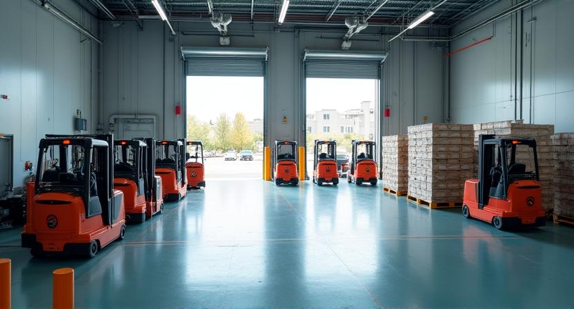 Busy logistics loading dock with active cargo movement