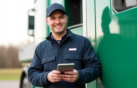 Truck driver checking documentation